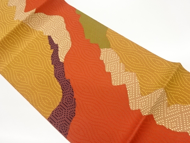 本場筑前博多抽象道長取に子持ち菱模様織出し名古屋帯